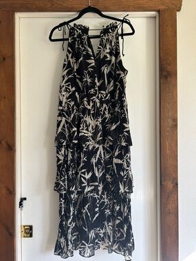 Express Black and White Floral Tiered Maxi Dress